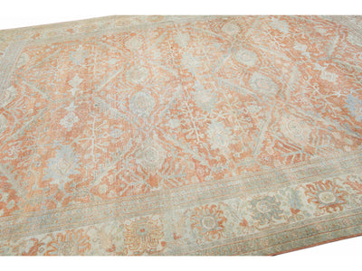 Antique Sultanabad Handmade Floral Pattern Orange Wool Rug