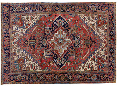 Antique Persian Heriz Handmade Medallion Motif Wool Rug