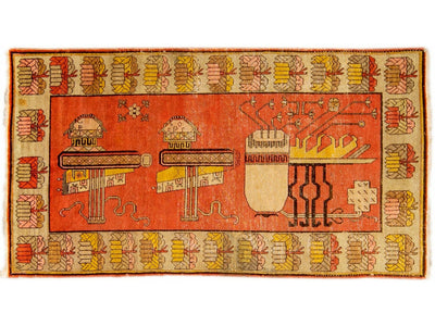 Orange Antique Samarkand Handmade Pictorial Motif Wool Rug