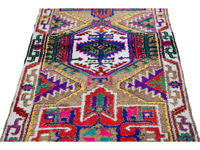 Brown Vintage Turkish Handmade Multicolor Tribal Pattern Wool Runner