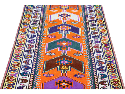 Orange Vintage Turkish Handmade Multicolor Tribal Designed Wool Runner