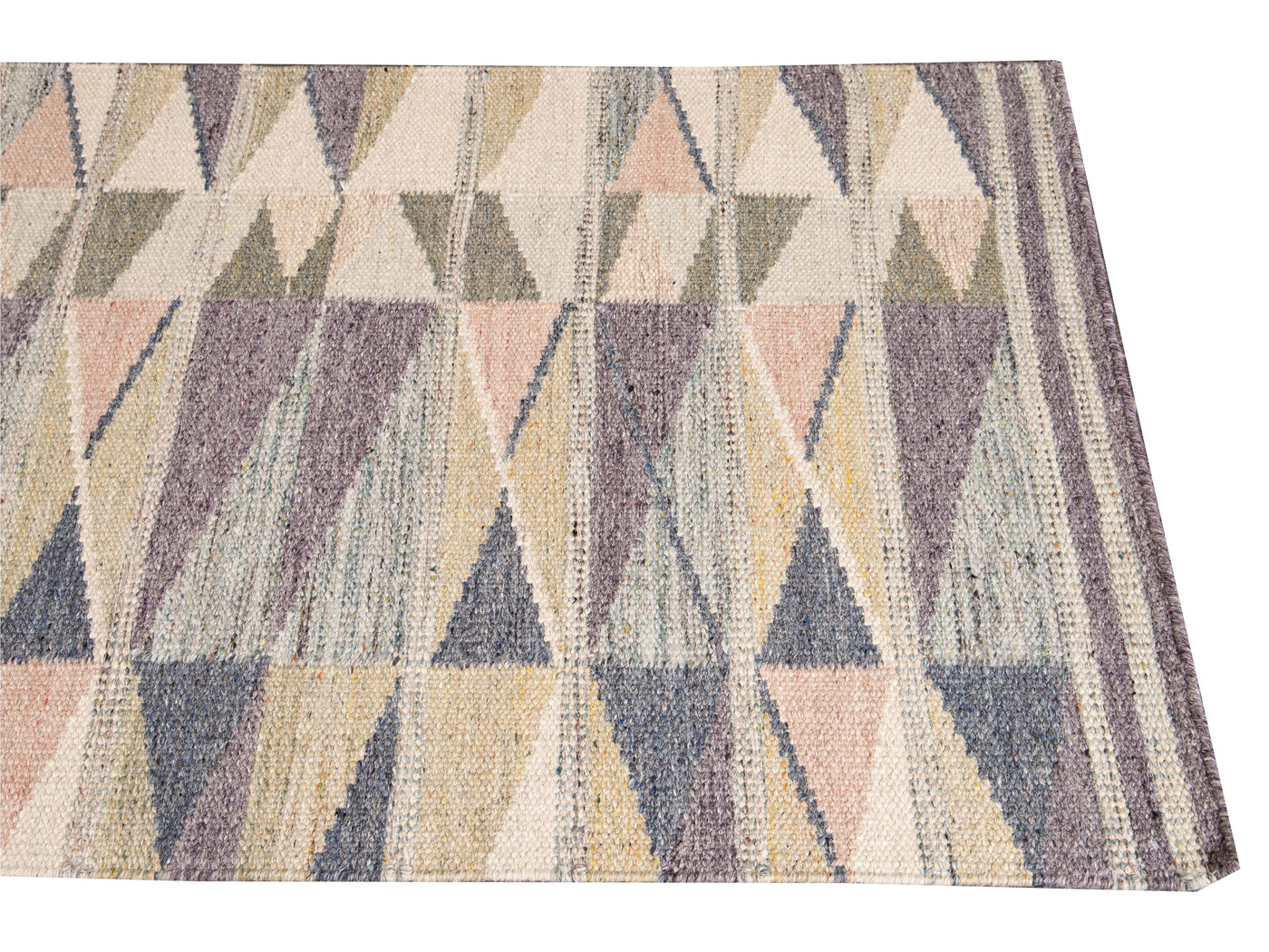 Modern Swedish Style Handmade Multicolor Geometric Abstract Wool Runner
