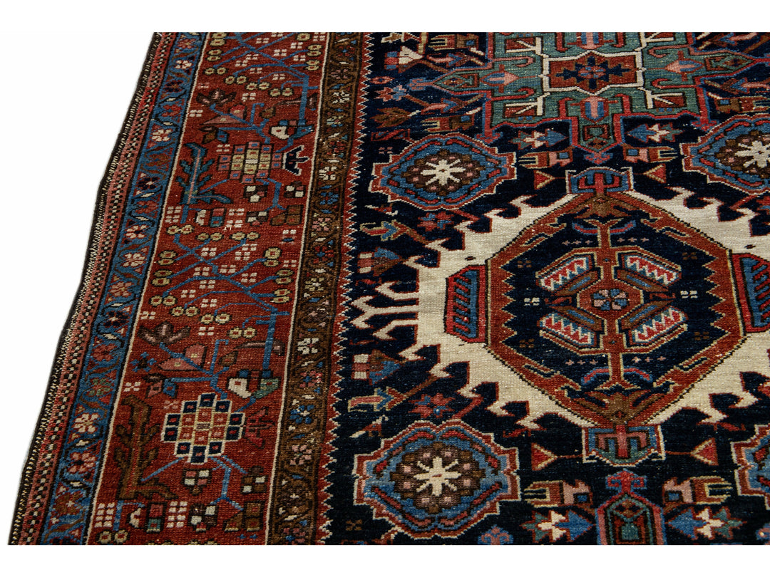 Antique Heriz Wool Rug 5 X 6