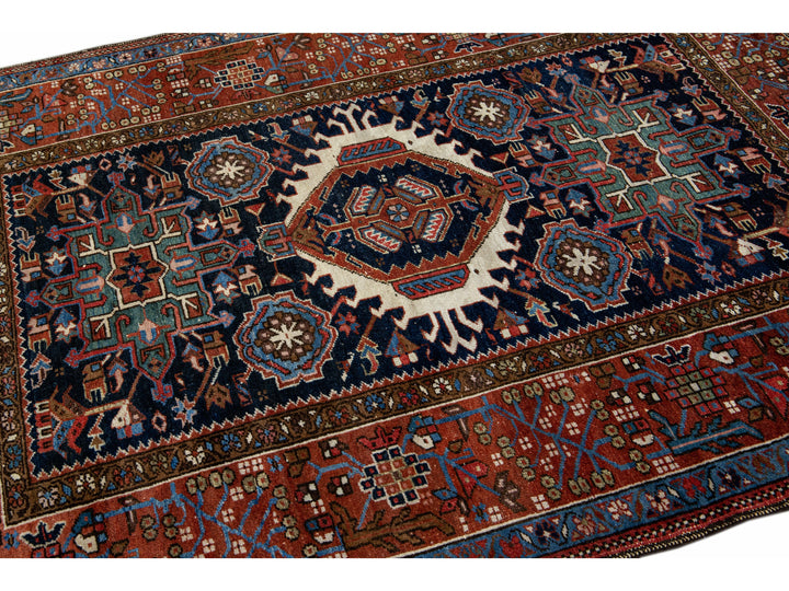 Antique Heriz Wool Rug 5 X 6
