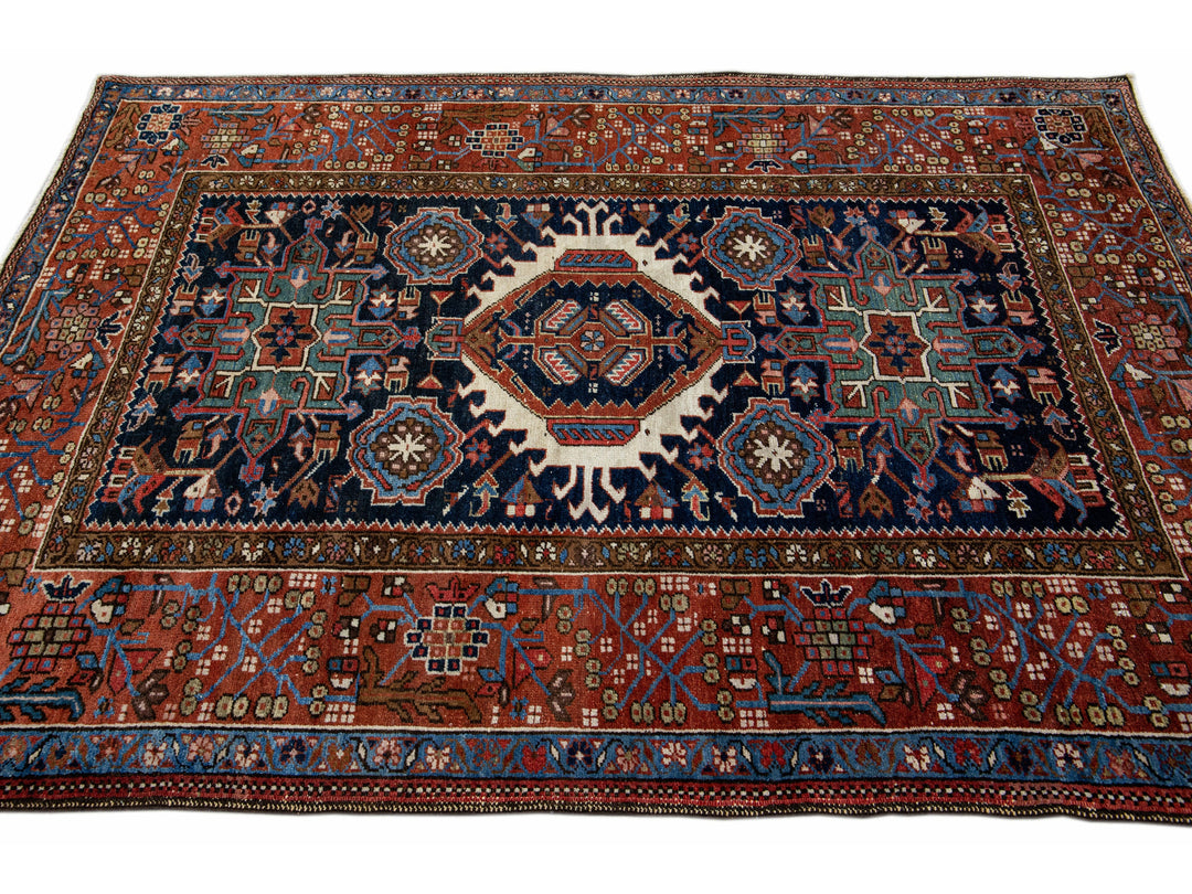 Antique Heriz Wool Rug 5 X 6