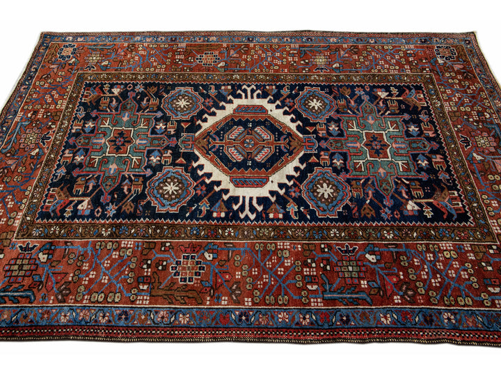 Antique Heriz Wool Rug 5 X 6