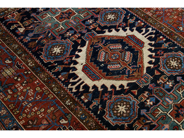 Antique Heriz Wool Rug 5 X 6