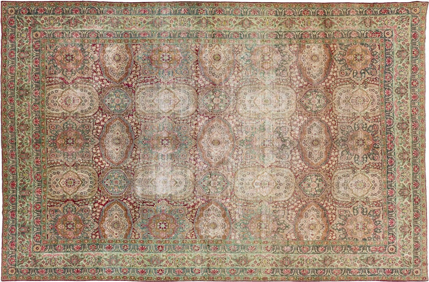 Antique Kerman Wool Rug 11 X 17