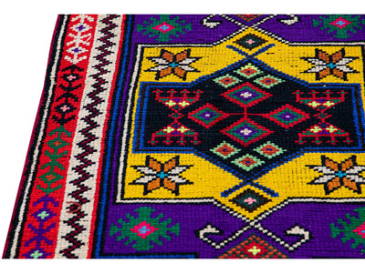 Vintage Turkish Handmade Multicolor Tribal Pattern Red Wool Runner