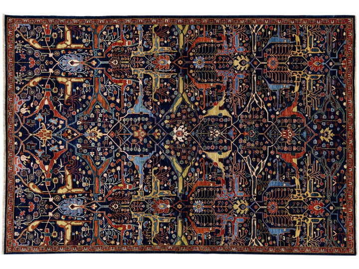 Modern Bidjar Style Handmade Dark Blue Wool Rug With Allover Motif