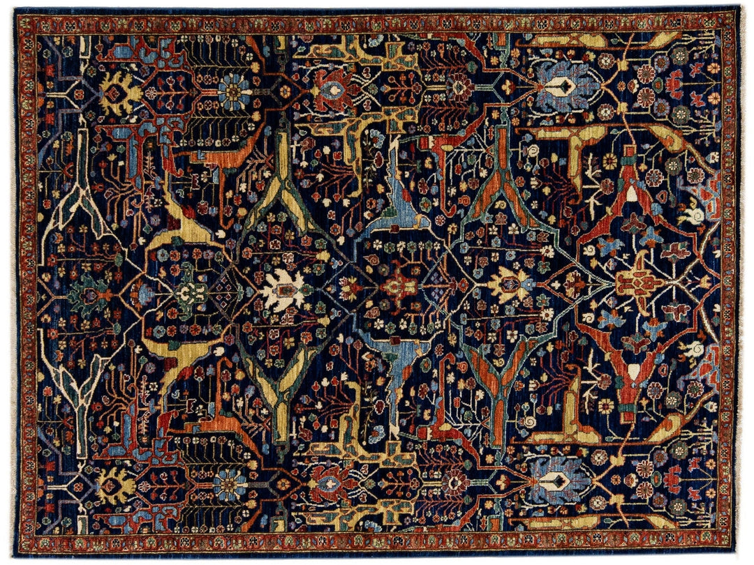 Navy Blue Modern Bidjar Style Handmade Allover Pattern Wool Rug