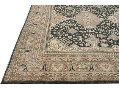 Antique Tabriz Persian Handmade Tribal Medallion Gray and Beige Wool Rug