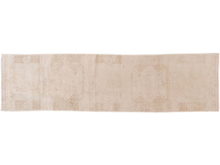 Vintage Beige Turkish Handmade Tribal Wool Runner