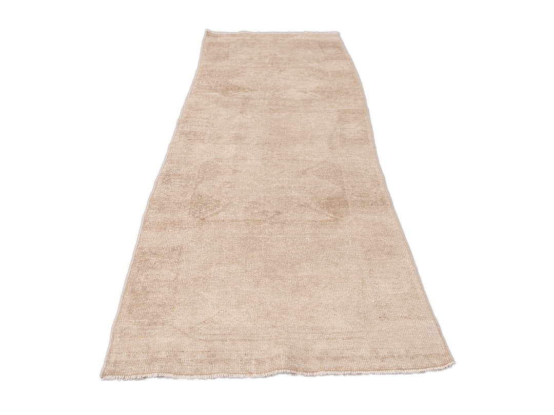 Vintage Beige Turkish Handmade Tribal Wool Runner