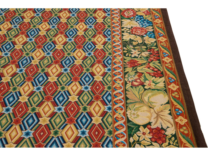 Vintage Portuguese Needlepoint Wool Rug 9 x 13