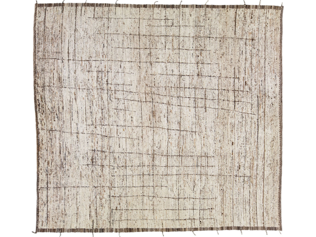 Modern Moroccan Style Handmade Geometric Brown Wool Rug