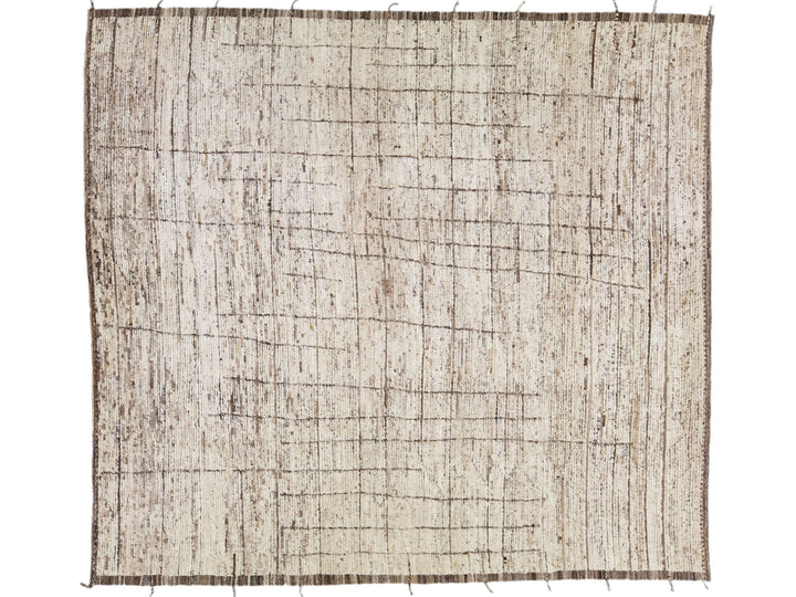 Modern Moroccan Style Handmade Geometric Brown Wool Rug