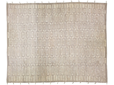 Beige Modern Moroccan Style Handmade Geometric Wool Rug