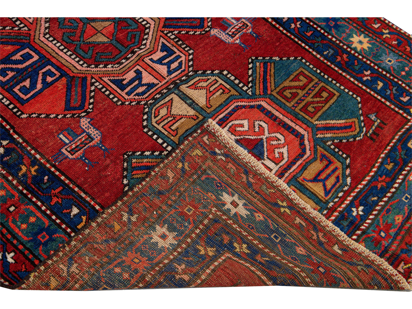 19th Century Kazak Multicolor Tribal Motif Red Wool Runner