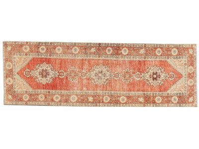 20th Century Antique  Anatolian Handmade Floral Motif Orange Wool Runner