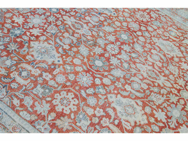 Antique Mahal Handmade Floral Motif Red Wool Rug