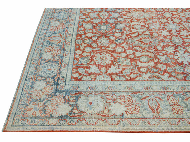 Antique Mahal Handmade Floral Motif Red Wool Rug
