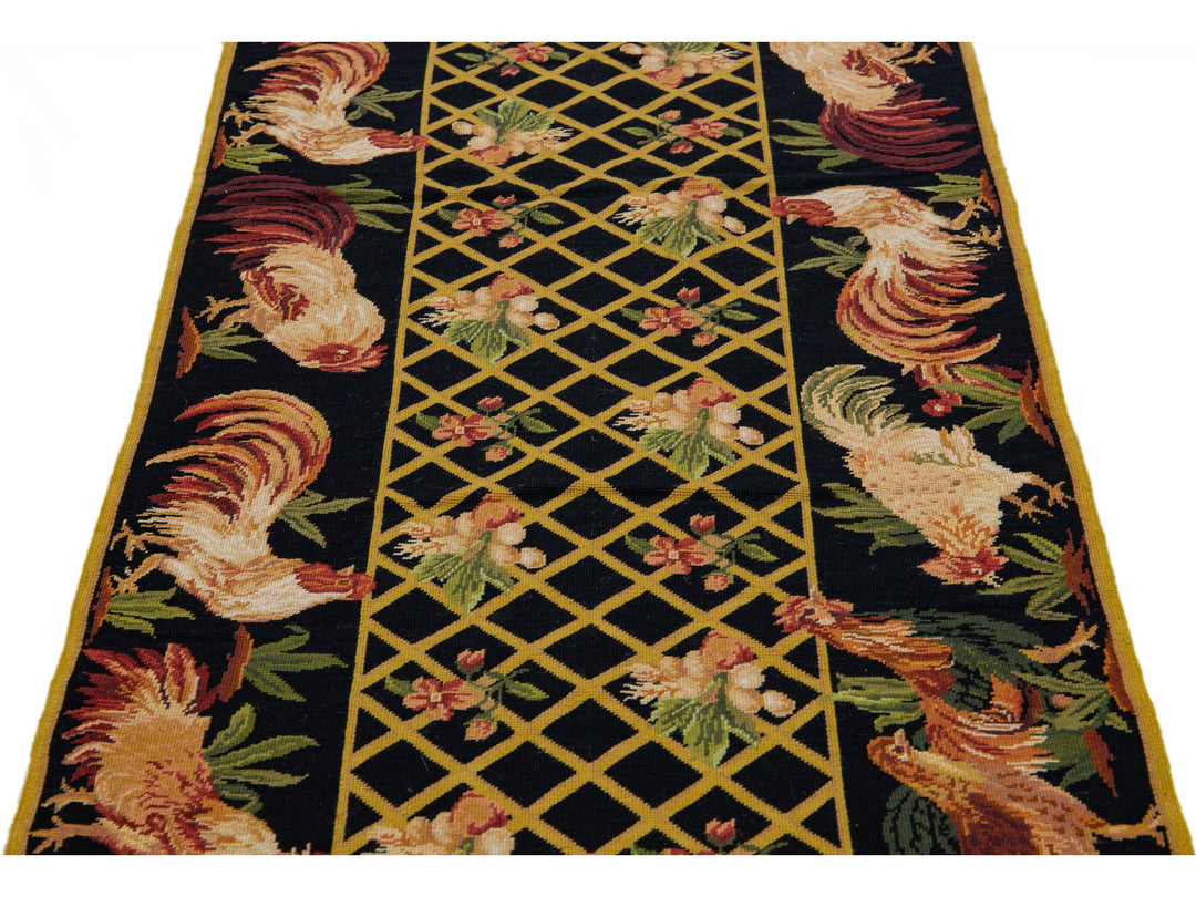 Vintage Portuguese Aubusson Wool Rug 3 X 10