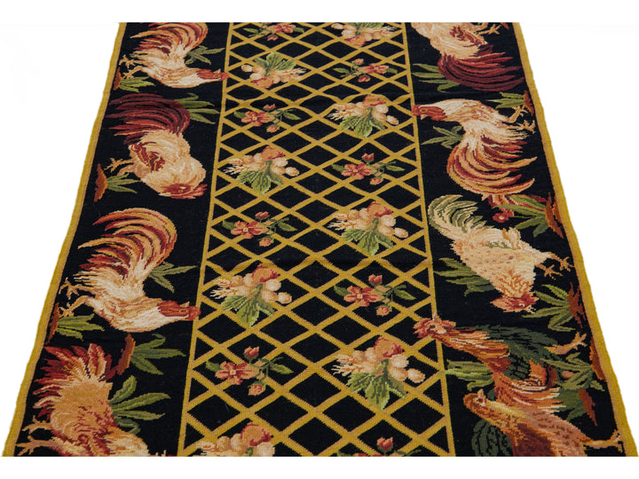 Vintage Portuguese Aubusson Wool Rug 3 X 10