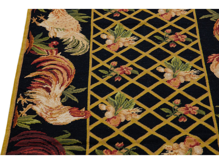Vintage Portuguese Aubusson Wool Rug 3 X 10