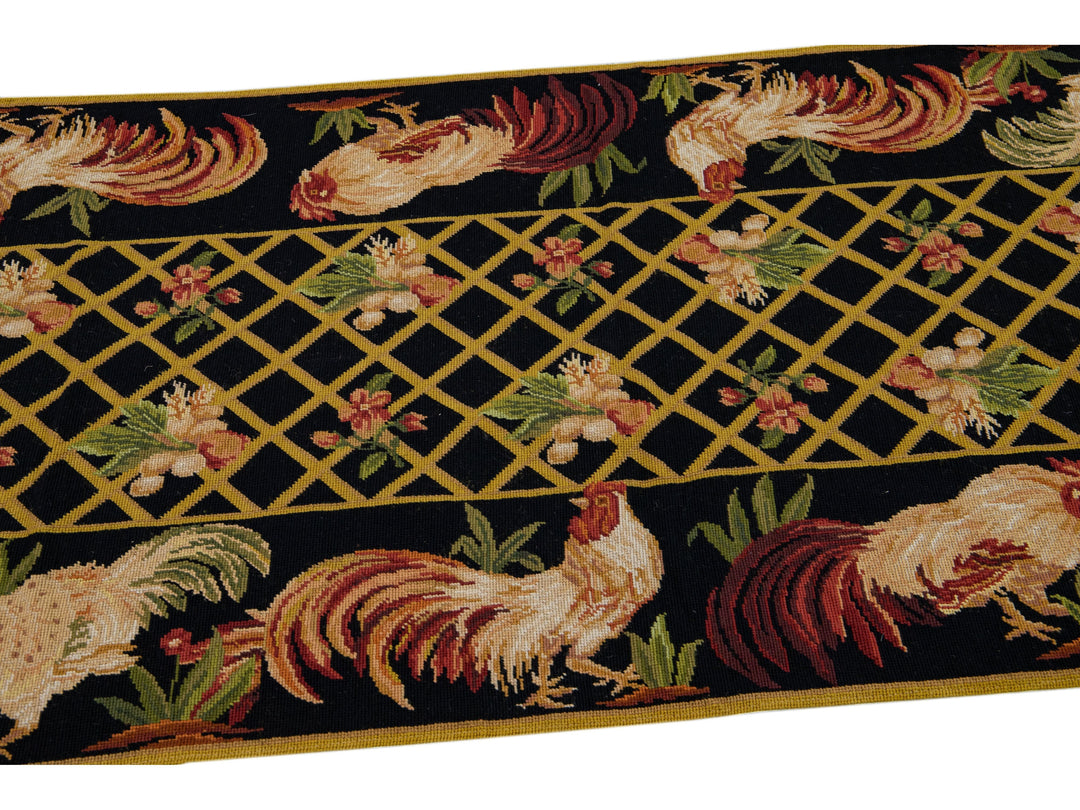 Vintage Portuguese Aubusson Wool Rug 3 X 10