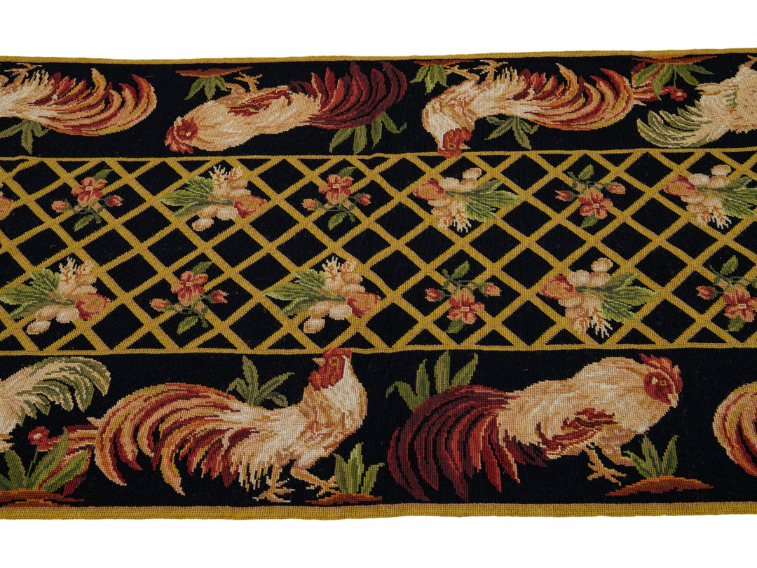 Vintage Portuguese Aubusson Wool Rug 3 X 10