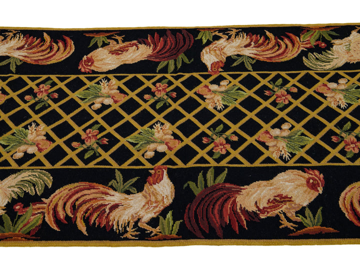 Vintage Portuguese Aubusson Wool Rug 3 X 10