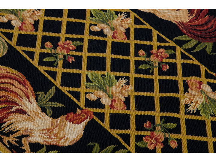 Vintage Portuguese Aubusson Wool Rug 3 X 10
