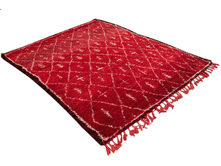 Vintage Red Moroccan Tribal Wool Rug, 7 x 9
