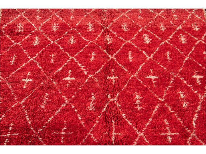 Vintage Red Moroccan Tribal Wool Rug, 7 x 9