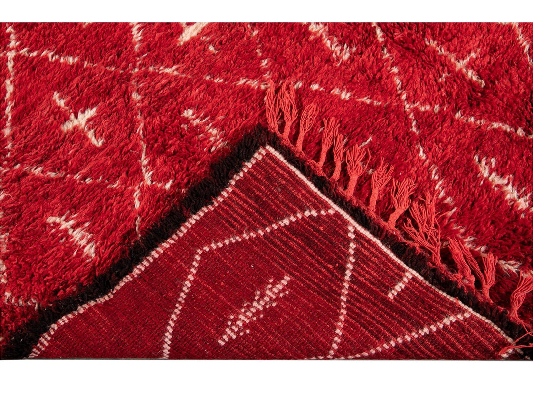 Vintage Red Moroccan Tribal Wool Rug, 7 x 9