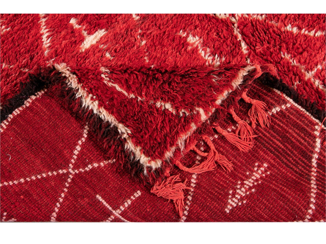 Vintage Red Moroccan Tribal Wool Rug, 7 x 9
