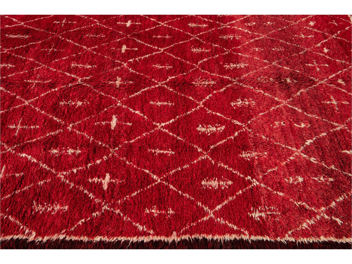 Vintage Red Moroccan Tribal Wool Rug, 7 x 9