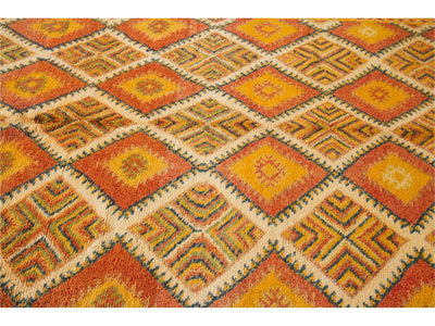 Vintage Orange Moroccan Tribal Wool Rug 5 X 12