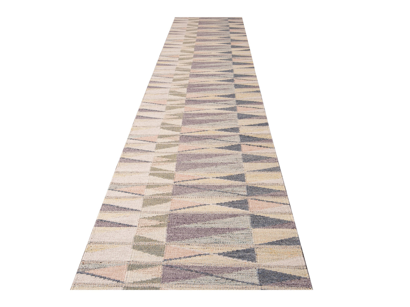 Modern Swedish Style Handmade Beige Geometric Abstract Long Wool Runner