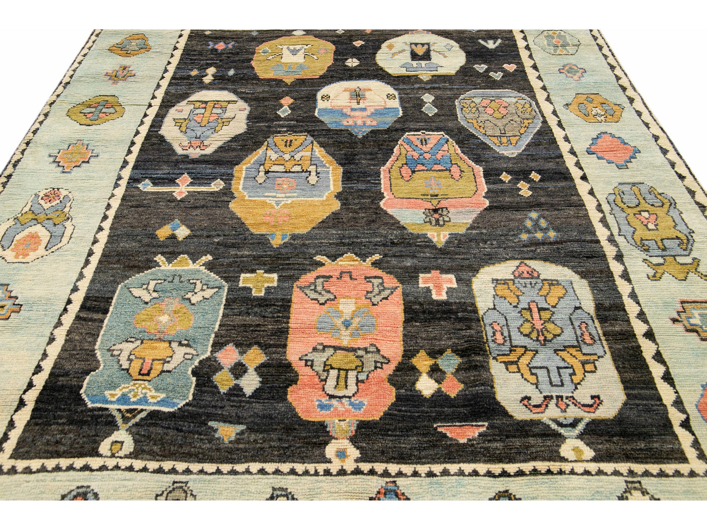 Modern Designed Gray Oushak Handmade Multicolor Pattern Wool Rug