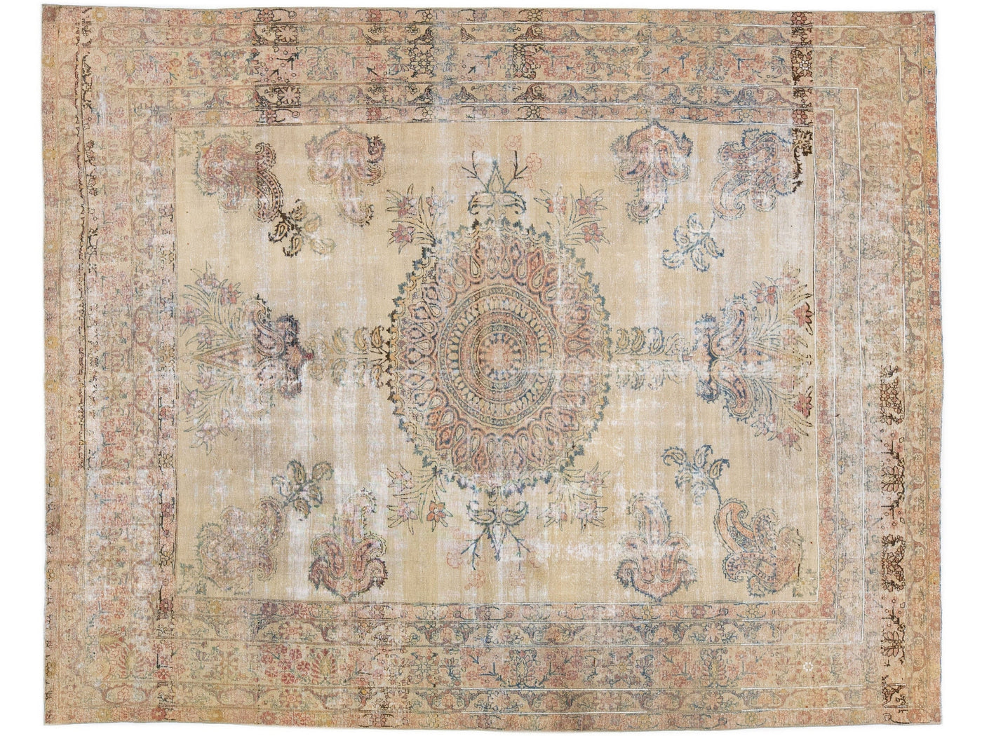 Antique Kerman Wool Rug 9 X 11