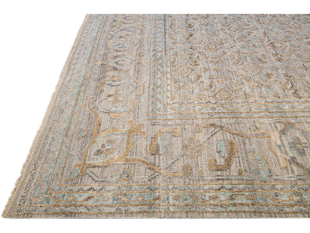 Modern Transitional Handmade Allover Designed Oversize Beige Wool Rug
