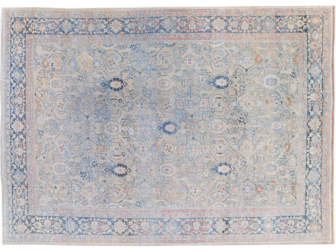 Antique Mahal Handmade Floral Designed Beige Wool Rug