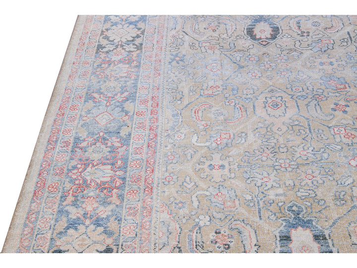Antique Mahal Handmade Floral Designed Beige Wool Rug
