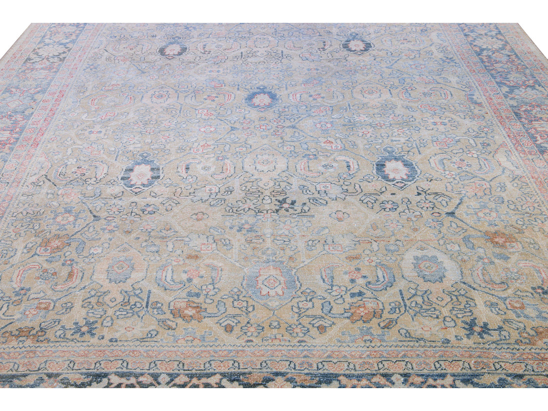 Antique Mahal Handmade Floral Designed Beige Wool Rug