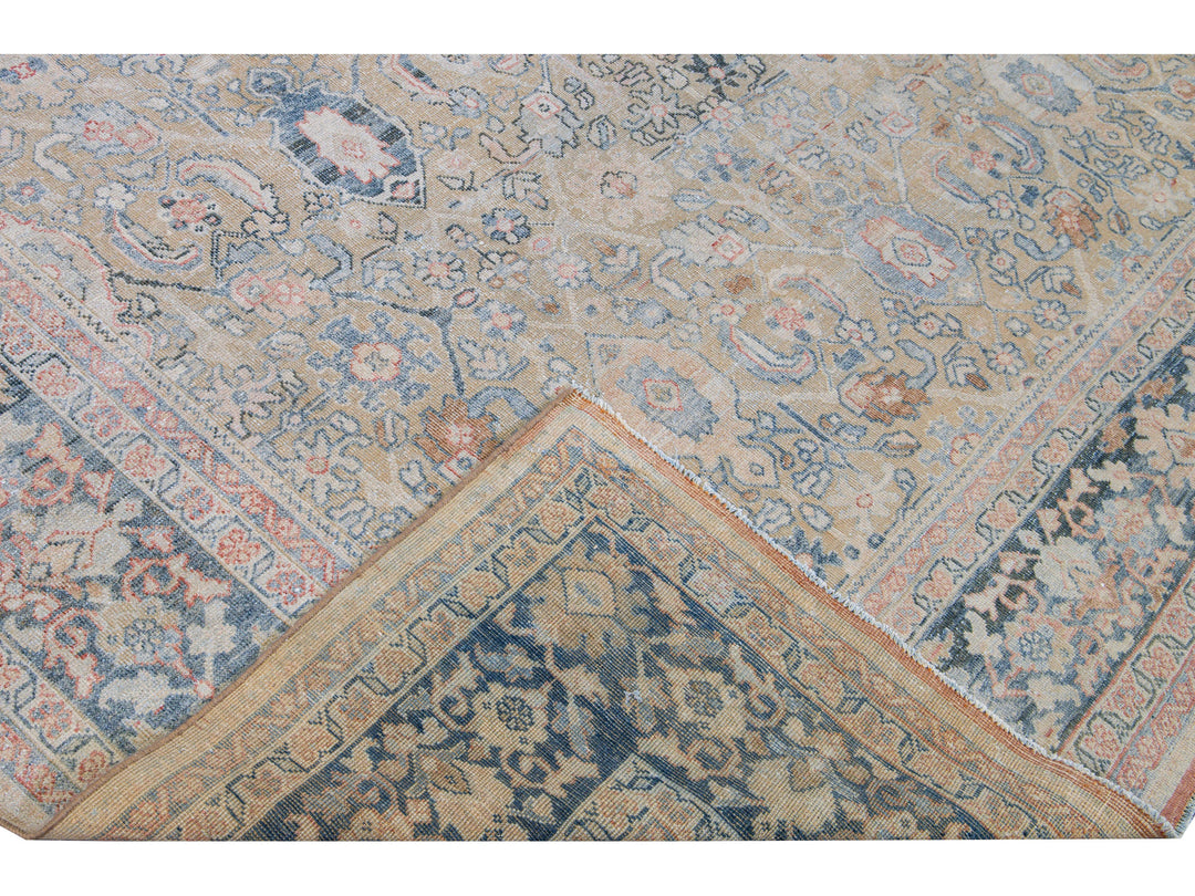 Antique Mahal Handmade Floral Designed Beige Wool Rug