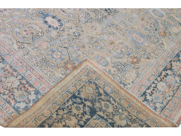 Antique Mahal Handmade Floral Designed Beige Wool Rug