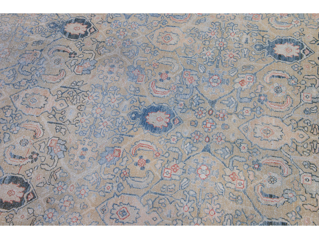 Antique Mahal Handmade Floral Designed Beige Wool Rug