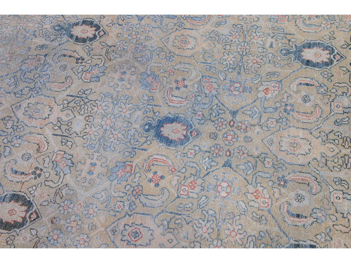 Antique Mahal Handmade Floral Designed Beige Wool Rug